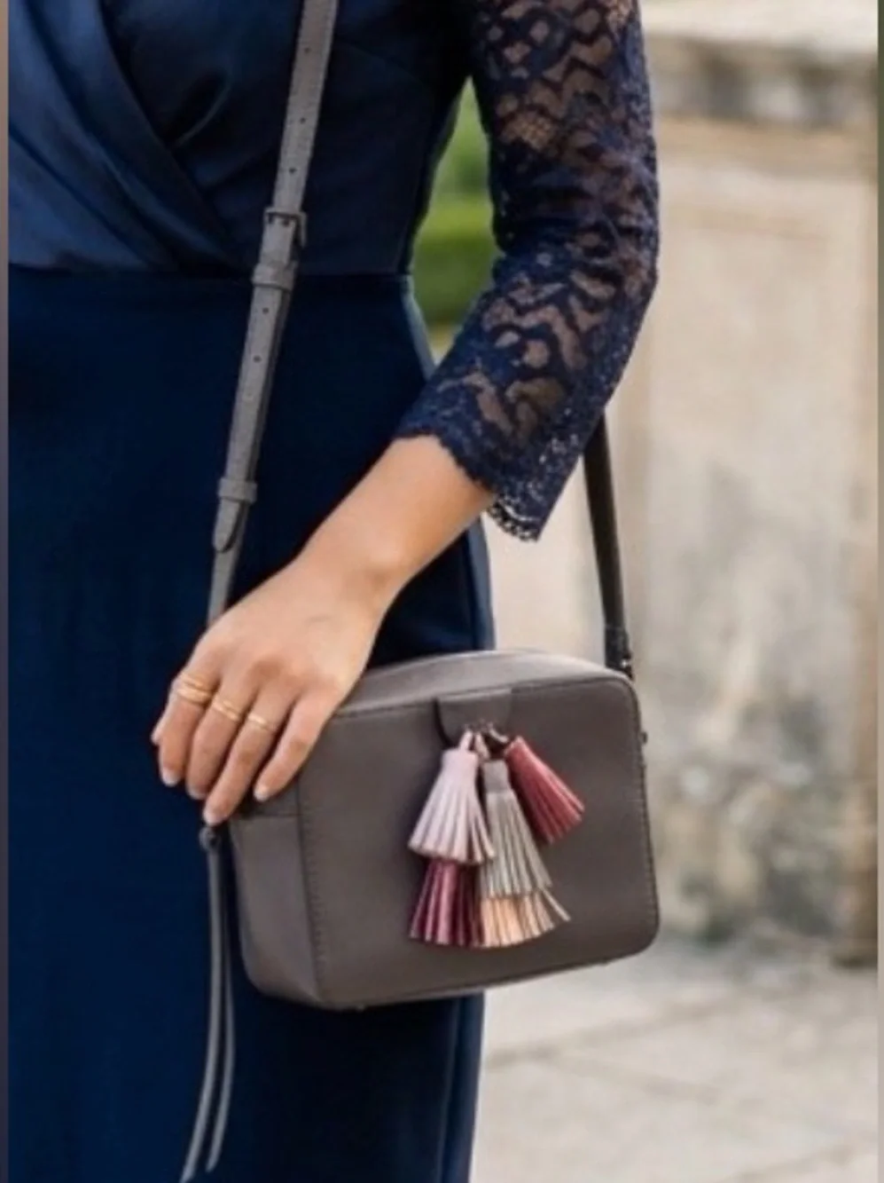 Rebecca Minkoff Gray Leather Crossbody with Tassels, Excellent Condition